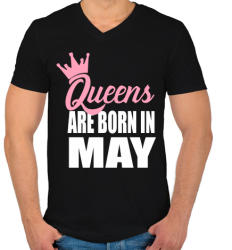 printfashion A királynők májusban születnek - Férfi V-nyakú póló - Fekete (209554)
