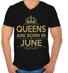 printfashion A királynők júniusban születnek - Férfi V-nyakú póló - Fekete (247374)