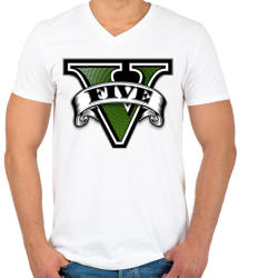 printfashion GTA V logo - Férfi V-nyakú póló - Fehér (306825)