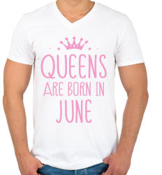 printfashion A királynők júniusban születnek - Férfi V-nyakú póló - Fehér (247514)
