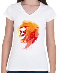 printfashion Angry lion - Női V-nyakú póló - Fehér (214930)