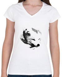 printfashion White fox - Női V-nyakú póló - Fehér (241780)