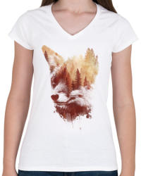 printfashion Blind fox - Női V-nyakú póló - Fehér (216848)