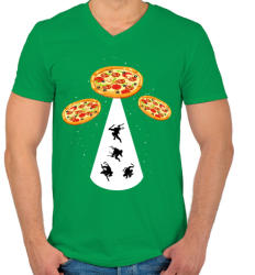 printfashion Pizza UFO - Férfi V-nyakú póló - Zöld (300485)