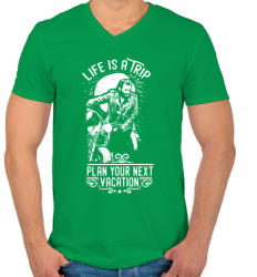 printfashion Az élet egy utazás - Férfi V-nyakú póló - Zöld (150897)
