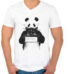 printfashion Bad panda - Férfi V-nyakú póló - Fehér (233462)