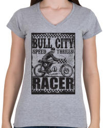 printfashion Bull city racer - Női V-nyakú póló - Sport szürke (170319)