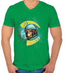 printfashion Űrhajós majom - Férfi V-nyakú póló - Zöld (165335)