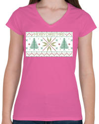 printfashion Karácsony mintázat - Női V-nyakú póló - Rózsaszín (104916)