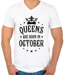 printfashion A királynők októberben születnek - Férfi V-nyakú póló - Fehér (374128)