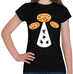 printfashion Pizza UFO - Női póló - Fekete (300517)