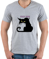 printfashion Black cat - Férfi V-nyakú póló - Sport szürke (377132)
