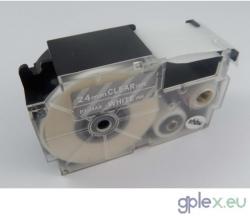 Casio XR-24AX utángyártott feliratozószalag kazetta átlátszó alapon fehér nyomtatás 24 mm * 8m