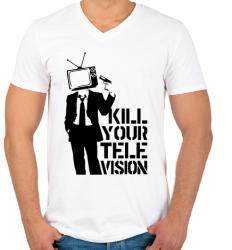 printfashion Kill your TV - Férfi V-nyakú póló - Fehér (412696)
