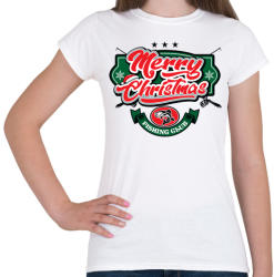 printfashion Boldog Karácsonyt - Horgászklub - Női póló - Fehér (459314)