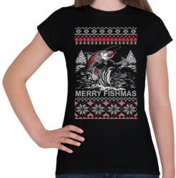 printfashion Horgász karácsony - Női póló - Fekete (456777)