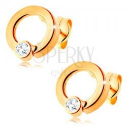 Ekszer Eshop 585 arany gyémánt fülbevaló - fényes karika átlátszó briliánssal