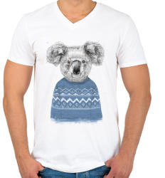 printfashion Winter koala - Férfi V-nyakú póló - Fehér (464213)