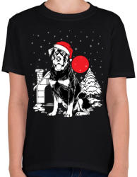 printfashion Rottweiler Karácsony - Gyerek póló - Fekete (466124)