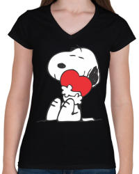 printfashion Snoopy - Női V-nyakú póló - Fekete (499203)