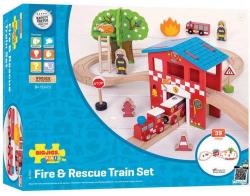Bigjigs Toys Set cu trenuletul pompierilor (BJT037) Trenulet
