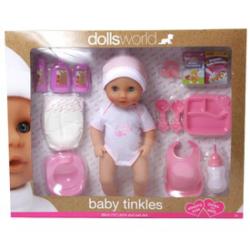 Dolls World Baby Tinkles baba, iszik-pisil, kiegészítőkkel, étellel és pelenkával - 38 cm