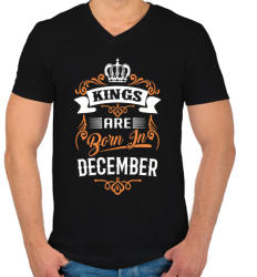 printfashion A királyok decemberben születnek - Férfi V-nyakú póló - Fekete (500425)