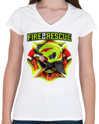printfashion Fire and Rescue - Női V-nyakú póló - Fehér (501458)