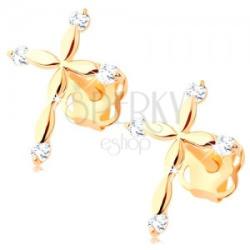 Ekszer Eshop 585 arany gyémánt fülbevaló - latin kereszt, átlátszó briliánsok