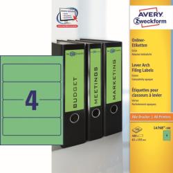  Avery Zweckform No. L4768-100 zöld színű 192 x 61 mm méretű, univerzálisan nyomtatható, öntapadós iratrendező címke, permanens ragasztóval A4-es íven - kiszerelés: 400 címke / 100 ív