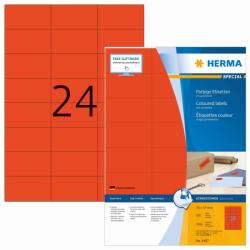 Herma No. 4407 piros színű 70 x 37 mm méretű, univerzálisan nyomtatható, matt felületű öntapadós etikett címke, permanens ragasztóval A4-es íven - kiszerelés: 2400 címke / 100 ív