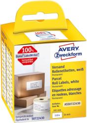 Avery Zweckform No. ASS0722430 fehér színű 54 x 101 mm méretű, nyomtatható öntapadós tekercses csomag címke, permanens ragasztóval - kiszerelés: 110 címke / tekercs, 1 tekercs / doboz