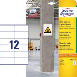 Avery Zweckform No. L7875-20 univerzális 105 x 48 mm méretű, fehér öntapadó etikett címke extra erős ragasztóval A4-es íven - 240 címke / csomag - 20 ív / csomag (Avery L7875-20)