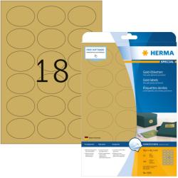 Herma No. 4106 arany színű 58, 4 x 42, 3 mm méretű, lézernyomtatóval nyomtatható, fényes felületű öntapadós dekorációs címke, permanens ragasztóval A4-es íven - 450 címke / csomag - 25 ív / csomag