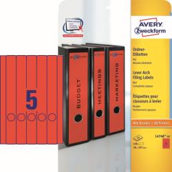  Avery Zweckform No. L4748-20 piros színű 38 x 297 mm méretű, univerzálisan nyomtatható, öntapadós iratrendező címke, permanens ragasztóval A4-es íven - kiszerelés: 100 címke / 20 ív