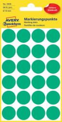  Avery Zweckform No. 3006 zöld színű, 18 mm átmérőjű, öntapadó jelölő címke (jelölő pötty, jelölő pont) permanens ragasztóval - kiszerelés: 96 címke / csomag, 4 ív / csomag