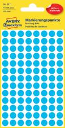  Avery Zweckform No. 3011 kék színű, 8 mm átmérőjű, öntapadó jelölő címke (jelölő pötty, jelölő pont) permanens ragasztóval - kiszerelés: 416 címke / csomag, 4 ív / csomag