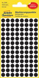  Avery Zweckform No. 3009 fekete színű, 8 mm átmérőjű, öntapadó jelölő címke (jelölő pötty, jelölő pont) permanens ragasztóval - kiszerelés: 416 címke / csomag, 4 ív / csomag