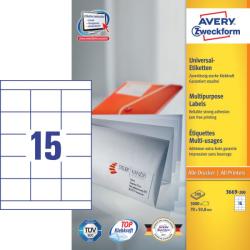 Avery Zweckform No. 3669-200 univerzális 70 x 50, 8 mm méretű, fehér öntapadó etikett címke A4-es íven - 3000 címke / doboz - 200 ív / doboz (Avery 3669-200)