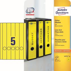 Avery Zweckform No. L4751-20 sárga színű 38 x 297 mm méretű, univerzálisan nyomtatható, öntapadós iratrendező címke, permanens ragasztóval A4-es íven - kiszerelés: 100 címke / 20 ív