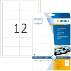 Herma No. 4906 fehér színű 88, 9 x 46, 6 mm méretű, lézernyomtatóval nyomtatható, fényes felületű öntapadós etikett címke, permanens ragasztóval A4-es íven - kiszerelés: 300 címke / 25 ív