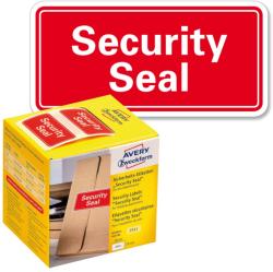 Avery Zweckform No. 7311 piros színű, 38 x 20 mm méretű, "Security Seal" felirattal előre megnyomtatott öntapadós tekercses biztonsági lezáró címke - doboz tartalma: 1 tekercs, 200 darab címke