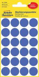 Avery Zweckform No. 3596 kék színű, 18 mm átmérőjű, öntapadó jelölő címke (jelölő pötty, jelölő pont) visszaszedhető ragasztóval - kiszerelés: 96 címke / csomag, 4 ív / csomag
