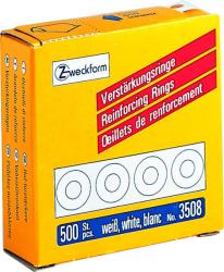 Avery Zweckform No. 3508 fehér színű, 13 mm átmérőjű, tekercses öntapadó lyukerősítő gyűrű, adagoló dobozban - doboz tartalma: 1 tekercs, 500 darab lyukerősítő gyűrű