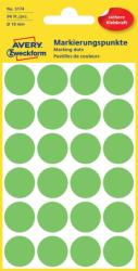  Avery Zweckform No. 3174 neon zöld színű, 18 mm átmérőjű, öntapadó jelölő címke (jelölő pötty, jelölő pont) permanens ragasztóval - kiszerelés: 96 címke / csomag, 4 ív / csomag