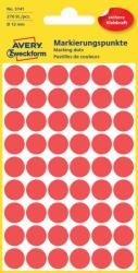 Avery Zweckform No. 3141 piros színű, 12 mm átmérőjű, öntapadó jelölő címke (jelölő pötty, jelölő pont) permanens ragasztóval - kiszerelés: 270 címke / csomag, 5 ív / csomag