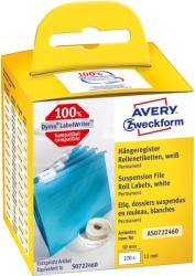 Avery Zweckform No. AS0722460 fehér színű 12 x 50 mm méretű, nyomtatható öntapadós tekercses függőmappa címke, permanens ragasztóval - kiszerelés: 220 címke / tekercs, 1 tekercs / doboz