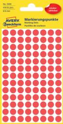 Avery Zweckform No. 3589 piros színű, 8 mm átmérőjű, öntapadó jelölő címke (jelölő pötty, jelölő pont) visszaszedhető ragasztóval - kiszerelés: 416 címke / csomag, 4 ív / csomag
