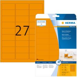 Herma No. 5141 univerzális 63, 5 x 29, 6 mm méretű, neon narancssárga színű öntapadó etikett címke A4-es íven - 540 etikett címke / csomag - 20 ív / csomag (Herma 5141)