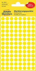 Avery Zweckform No. 3013 sárga színű, 8 mm átmérőjű, öntapadó jelölő címke (jelölő pötty, jelölő pont) permanens ragasztóval - kiszerelés: 416 címke / csomag, 4 ív / csomag